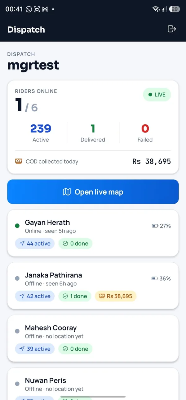 The SkyCore Courier rider app showing an assigned delivery job